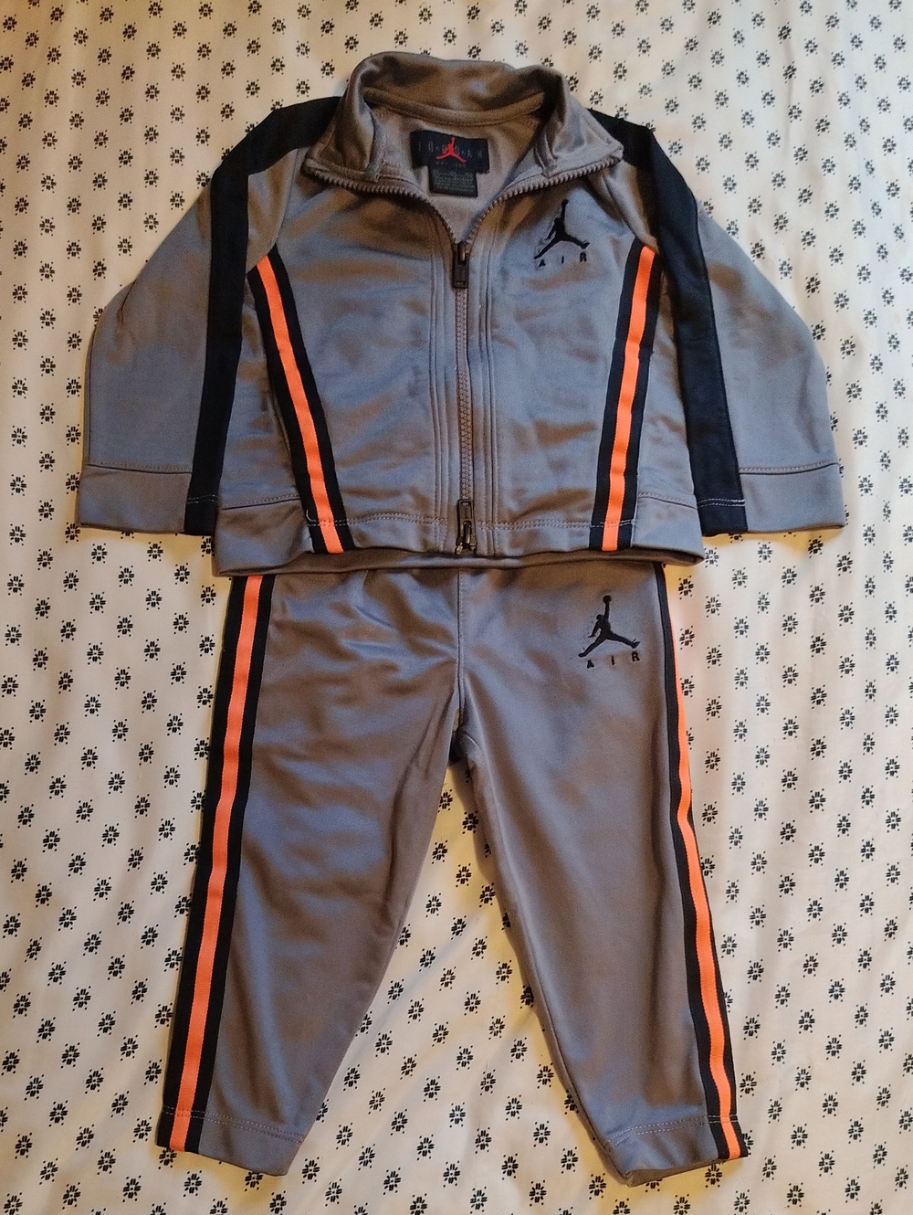 Jordan Toddler Gray Track Set with Orange and Black Stripe Accents